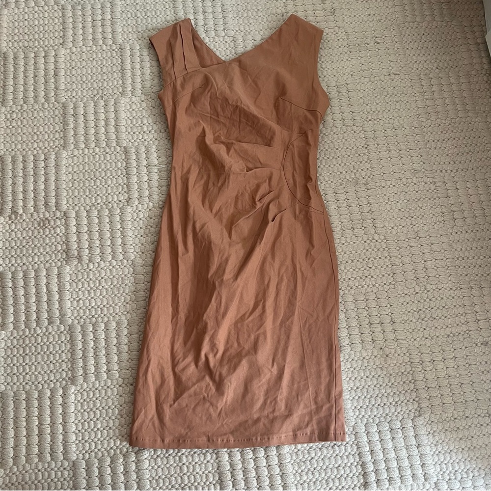 Chic One Shoulder Tan Dress